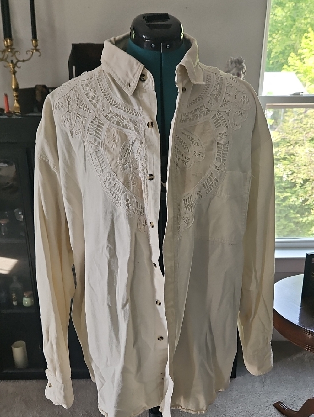 Cream Embroidered Button-Up Shirt